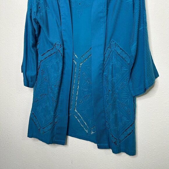 Soft Surroundings Women’s Blue Embroidered Open Front Duster Cardigan Size S - Picture 3 of 16